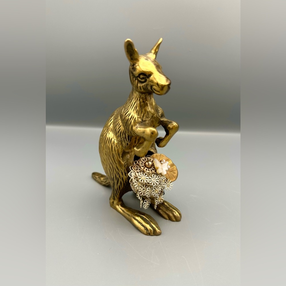 Hand Crafted Vintage Brass Kangaroo Brooch Art | One of a Kind Upcycled Decor